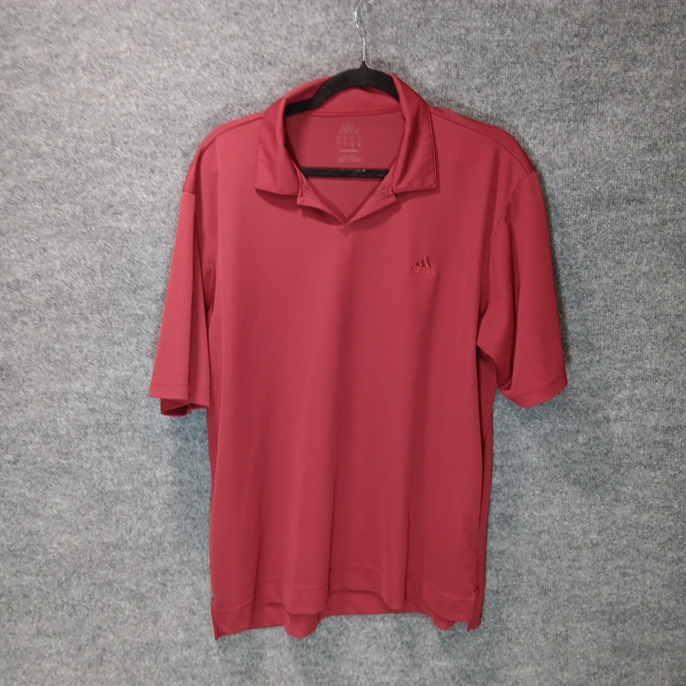Adidas Mens Red Athletic Polo Shirt 2008 V-Neck Logo Embroidery Large 10 oz